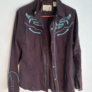 Roper Black and Blue Casual Button Down Shirt with Western Embroidery